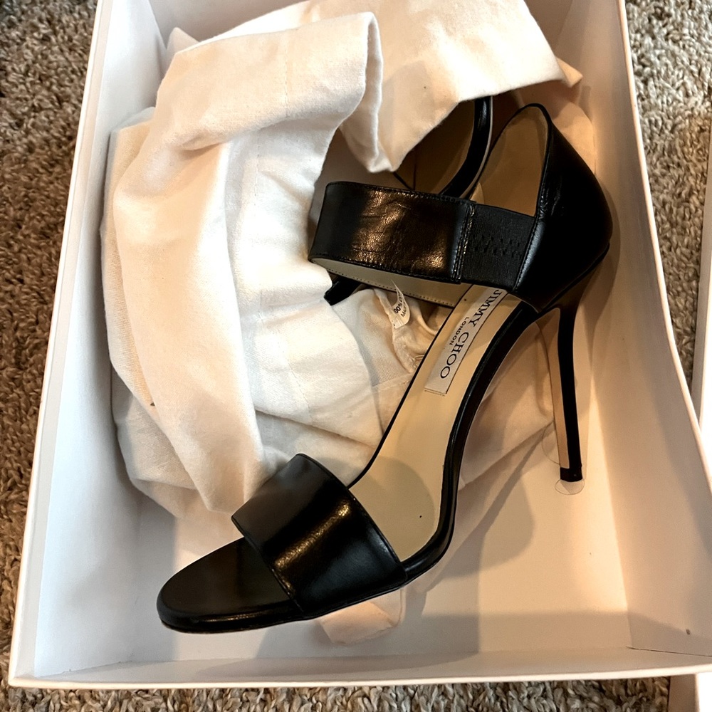Jimmy Choo Tallow Black Heel Pumps open toe sandals Alana